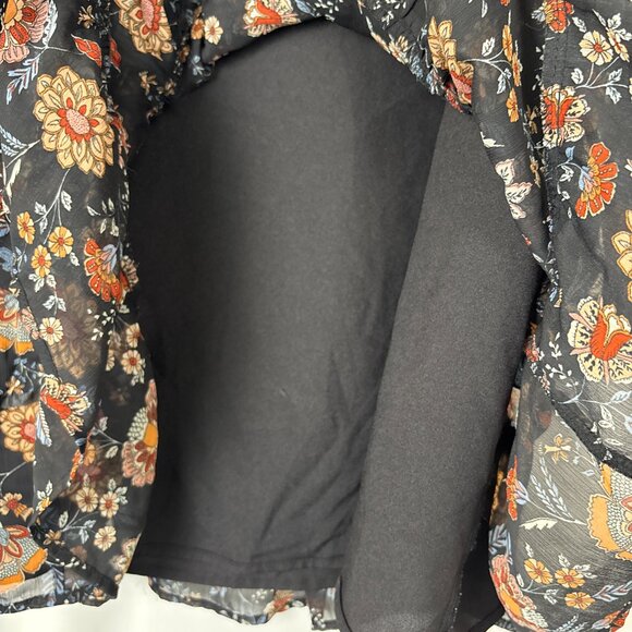 Forever 21 Black Floral Boho Babydoll Mini Dress Women’s‎ Large Tiered Skirt - Picture 8 of 16